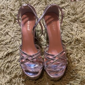 BAMBOO Metallic Silver Strappy Heels